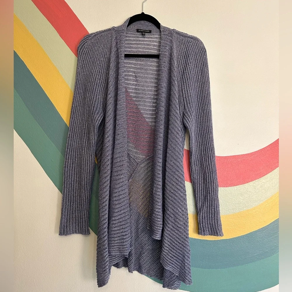 Eileen Fisher Open-Front Ribbed Knit Duster Sweater - Lavender - L - Picture 1 of 5